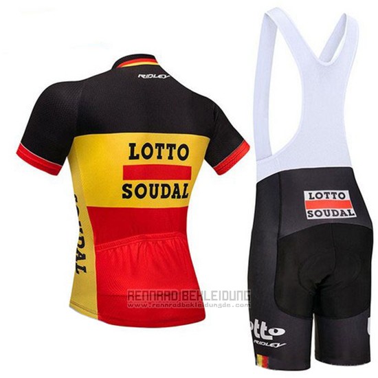 2018 Fahrradbekleidung Lotto Soudal Shwarz Gelb Rot Trikot Kurzarm und Tragerhose